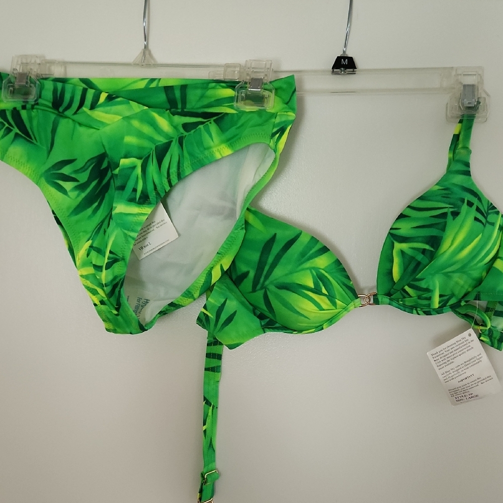 Green Leaf Print Bikini Set